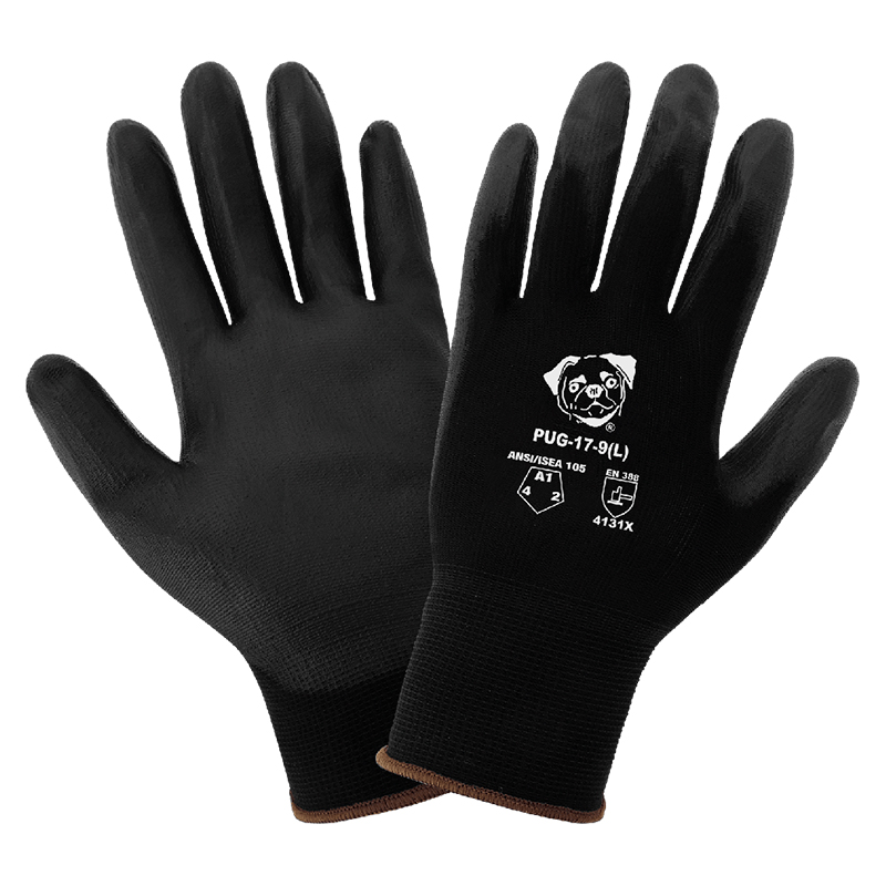 Guantes negros de nylon galga 13 recubiertos de poliuretano PM-PUG-17